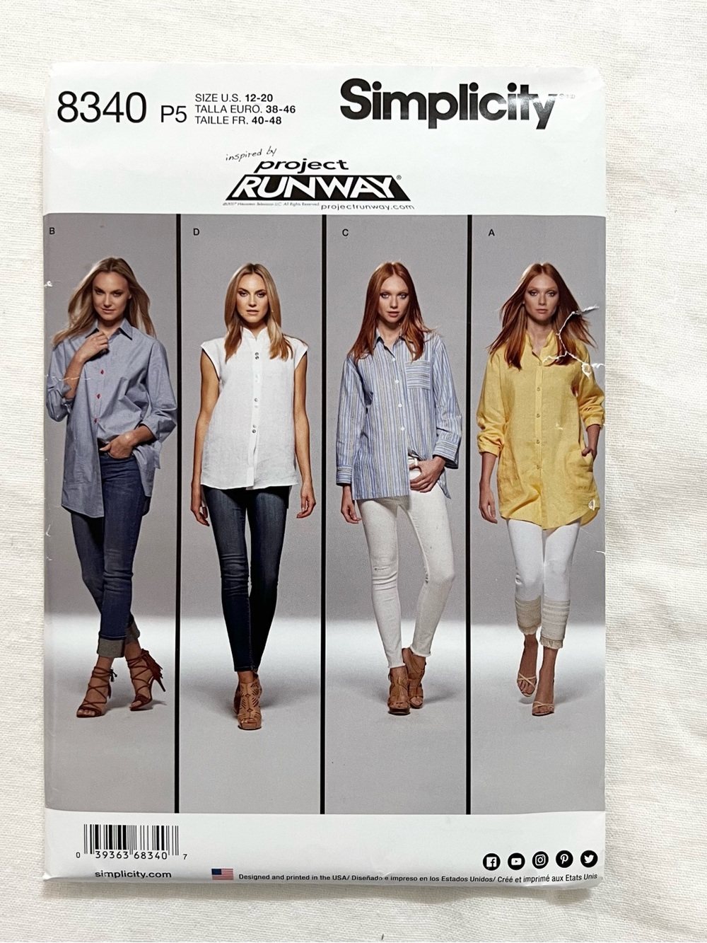 Simplicity 8340 Project Runway Shirt Sewing Pattern Size 12-20